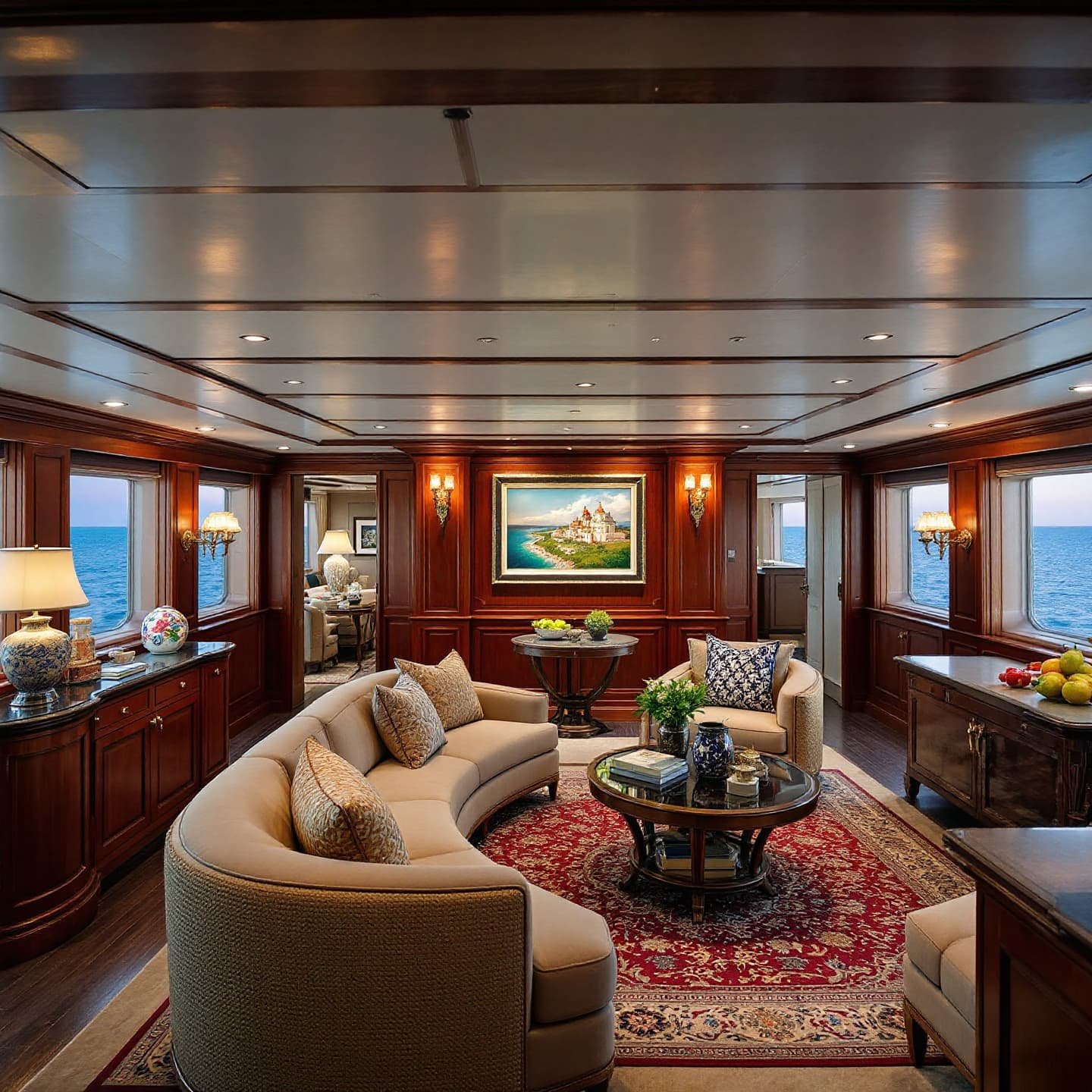 Salón interior de un yate renovado